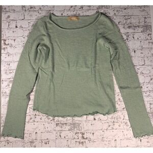 Free People Free-est Sage Green Textured Lettuce Edge Knit Top Large OB1628163